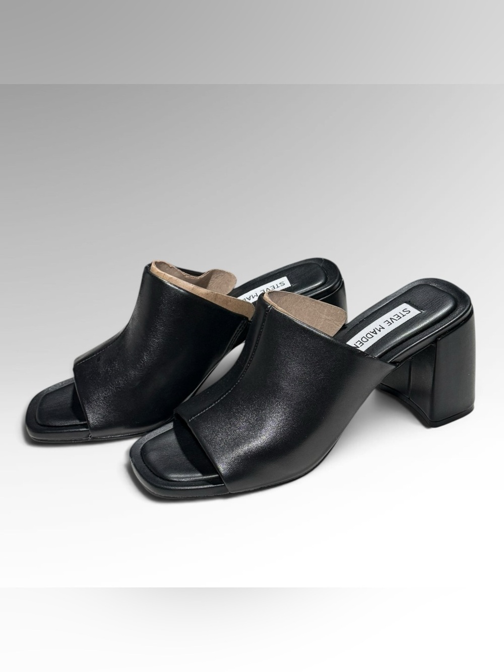 Steve Madden Ammanda Black Leather Mules
